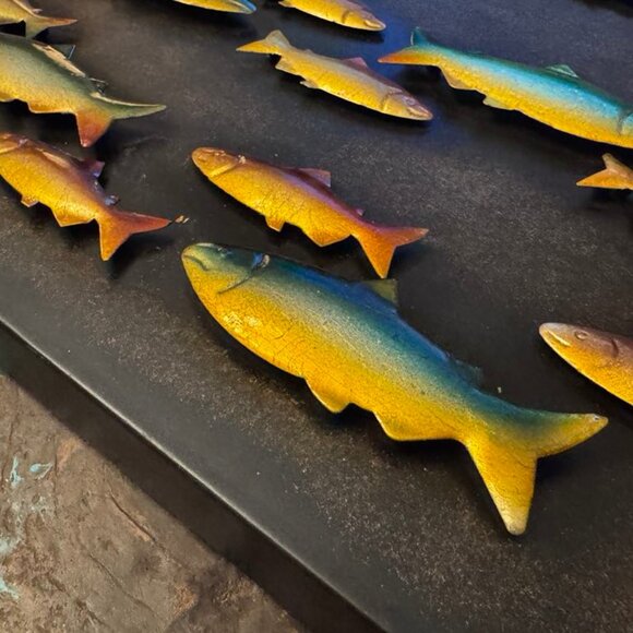 Set (2) 3D Fish Metal Artwork Rustic Man Cave Vintage Look Lightweight Wildlife - Picture 4 of 4